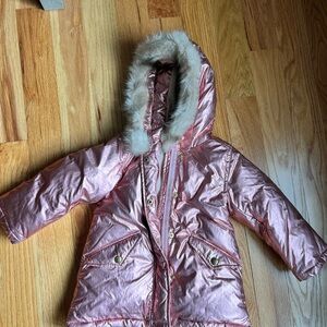 Crewcuts Metallic Puffer Jacket with Faux Fur Hood - 3T